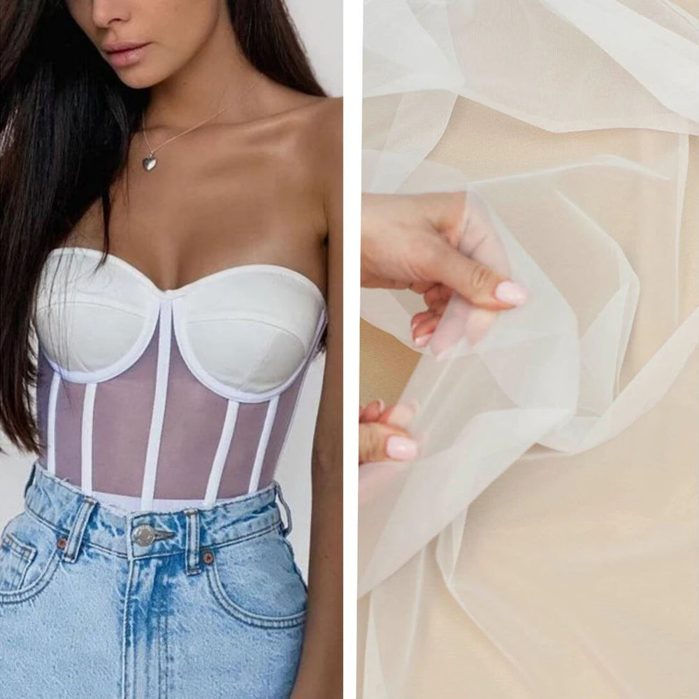 40D Hard Tulle 100% Polyester Fabric Strengthen Corset Mesh Fabric High Quality Power Net Fabric Rigid Strong Corsetry Mesh