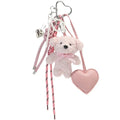 Luxury Pearl Bow Leather Heart Bag Charm Keychain Plush Teddy Bear Animal Pendant Braided Rope Keychain Accessories for Women