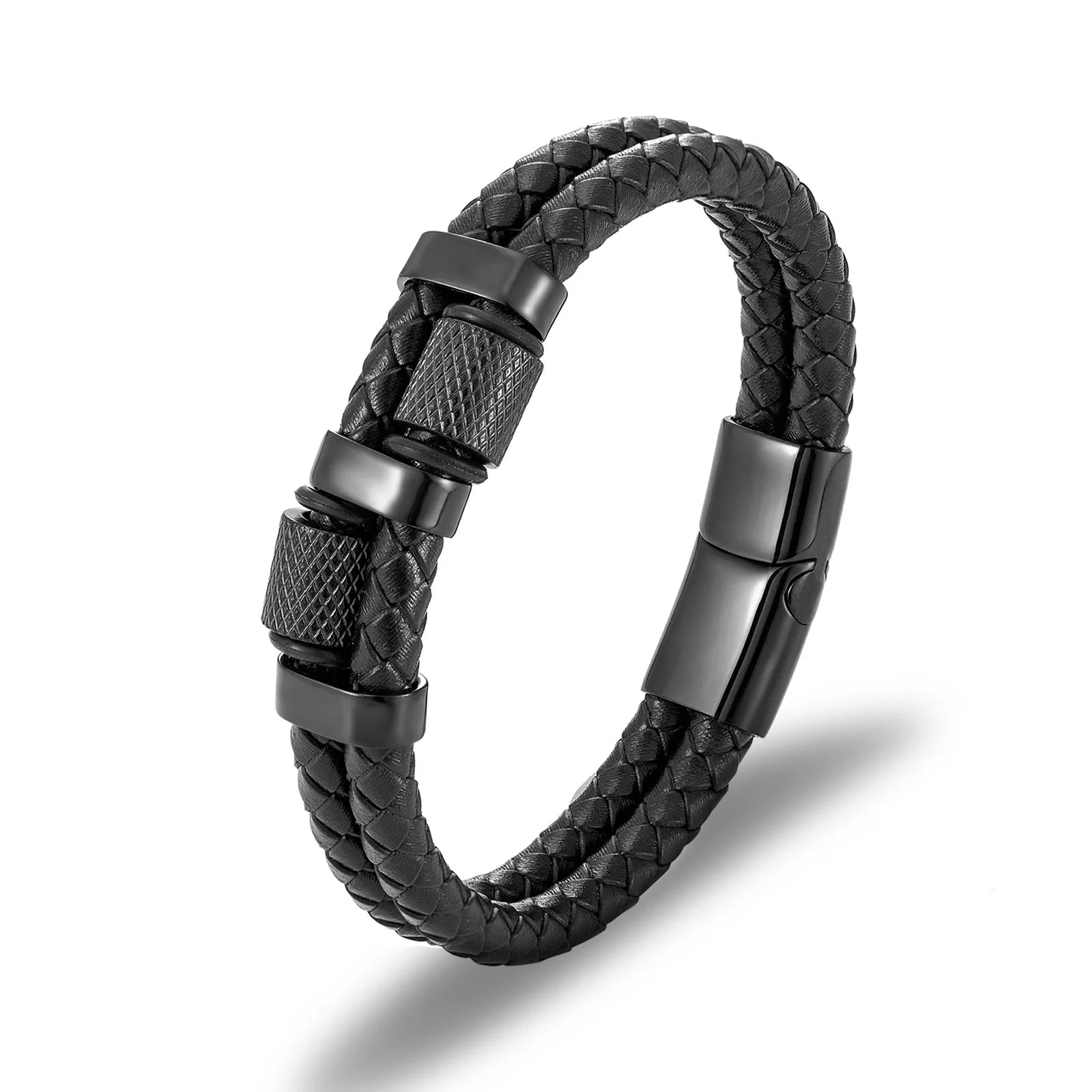 Hot Trendy Double Layer Genuine Stingray Leather Bracelets for Men Handcrafted Celtic Engraved Magnetic Wrap Black Color
