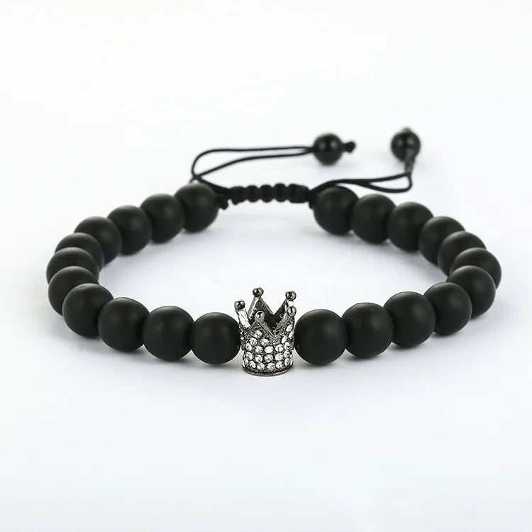 Hot Sale 8mm Natural Stone Crown Couple Woven Bracelet Classic Style Distance White Howlite Frosted Crystal for Gift Anniversary