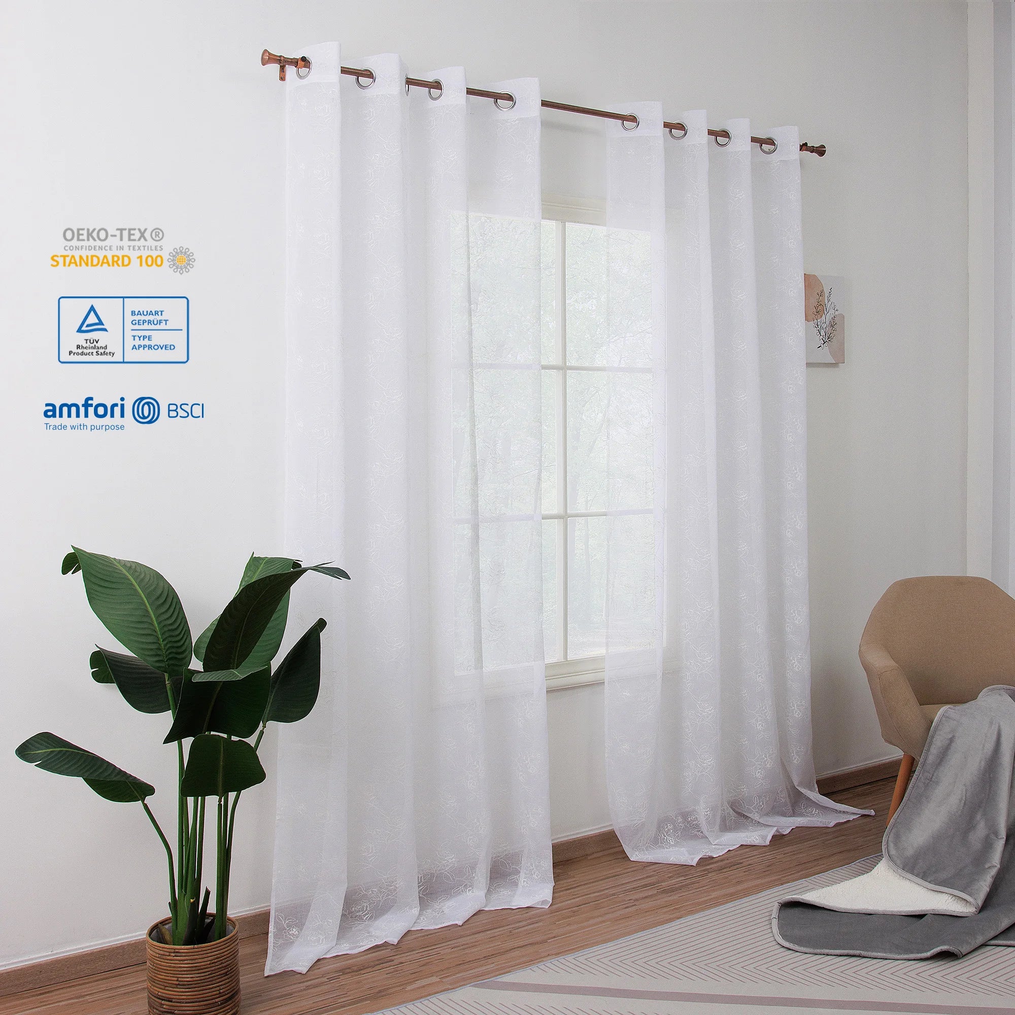 Wholesale White Cartoon Pattern European American Style 100% Polyester Living Room Window Decor Sheer Offset Printing Curtains