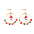 Luxury 18K Gold Plated Enamel Beaded Drop Hoop Earrings Trendy Christmas Tree Candy Cane Reindeer Snowflake for Girls