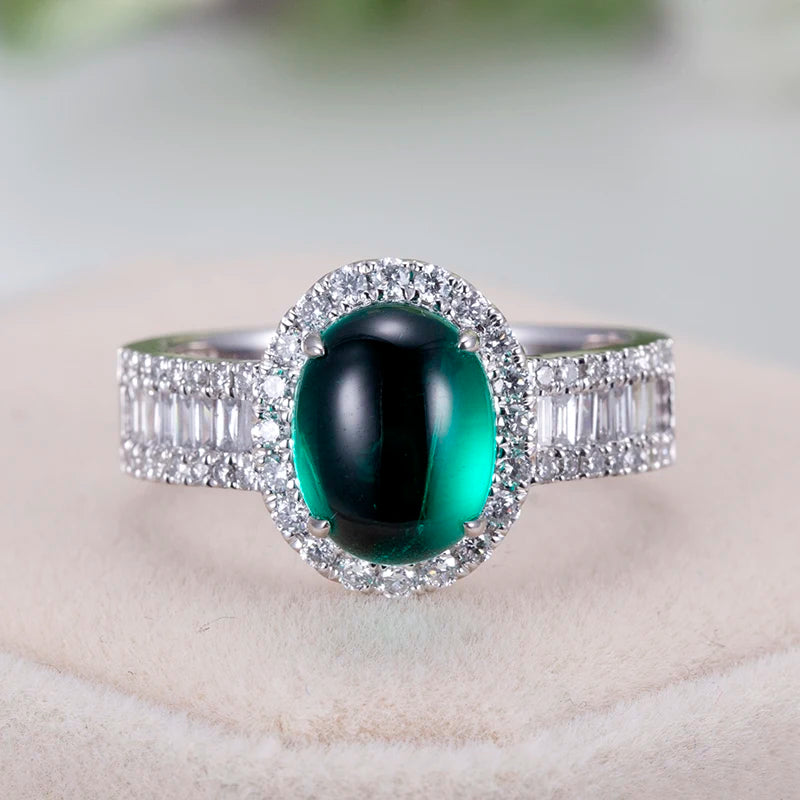 Messi Jewelry MSR-1045 Custom 18K Gold Lab Grown Emerald Ring for Women