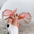9855 2022 Luxury Designer Crystal Shiny Sunglasses Women New Fashion Diamond Sun Glasses Pink Gradient Female Elegant Shades