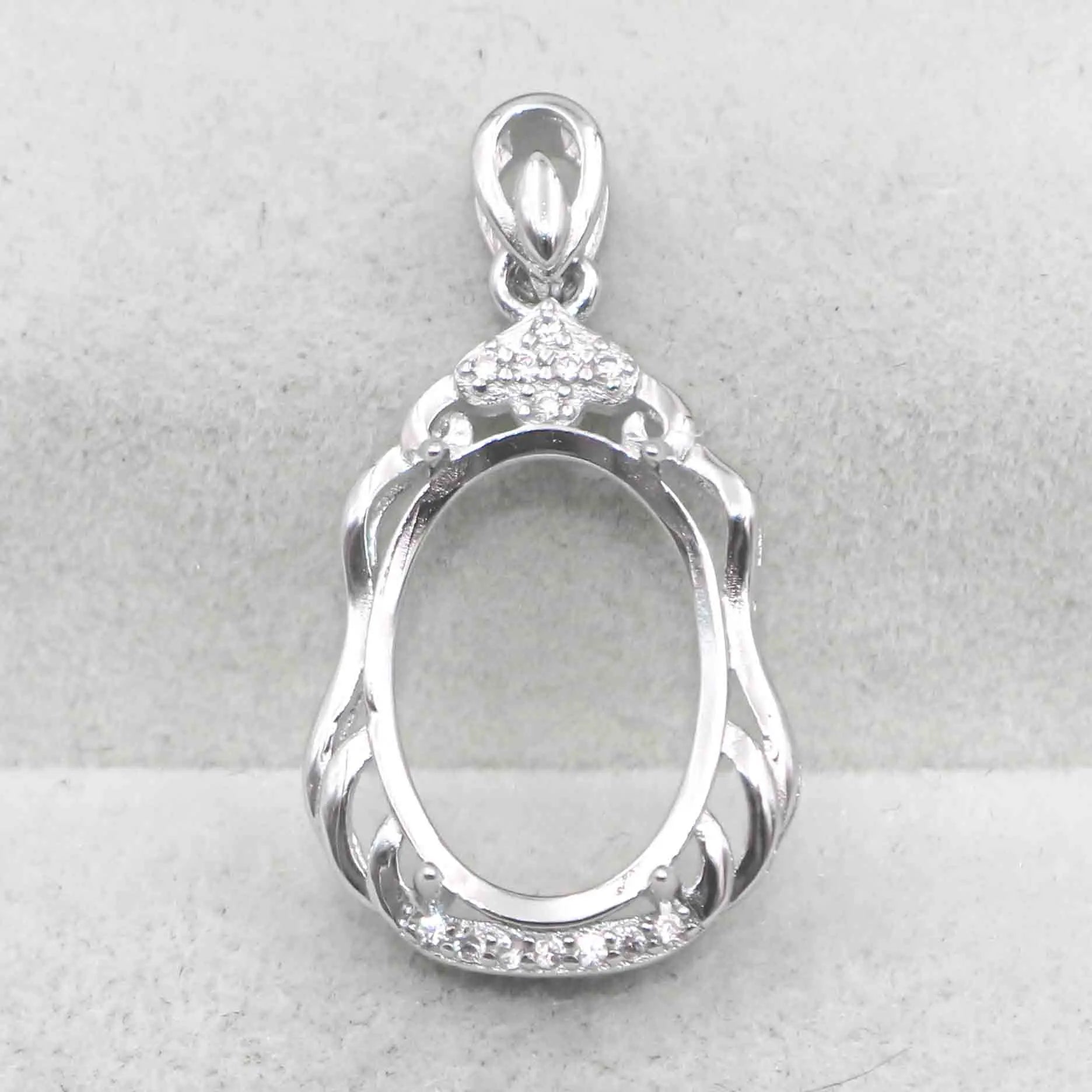 Sterling Silver 11*15mm Semi Mount Pendant Empty Frame Blank Support Setting S925 Base Holder Without Center Stone for DIY Inlay
