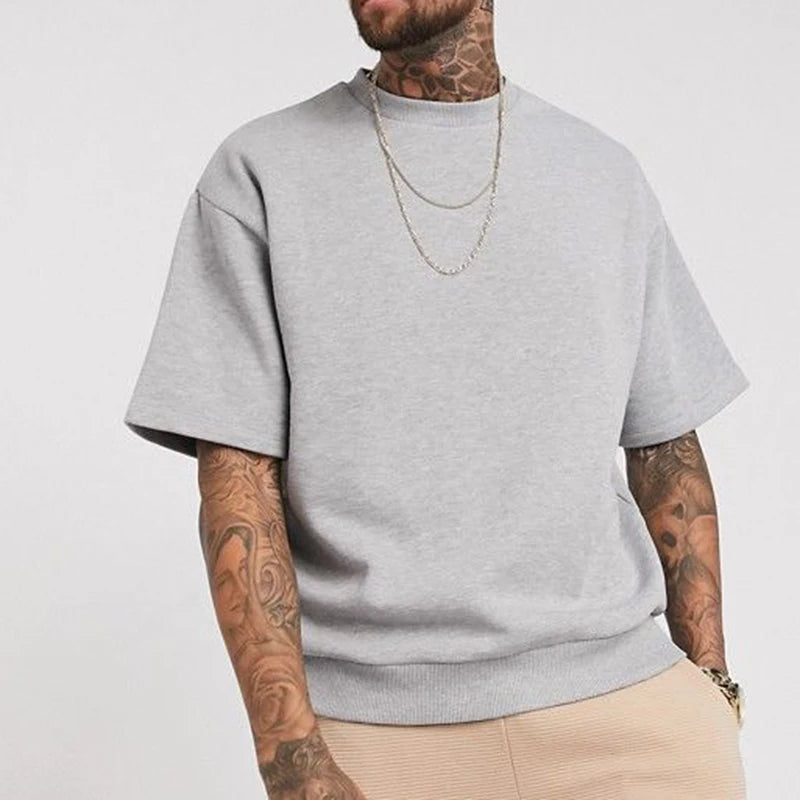 YWGH T-shirt 100% Cotton Quick Dry O-neck Men Heavy Thick Collar Tee Blank Custom Round Neck Boxy Fit Men's T Shirt