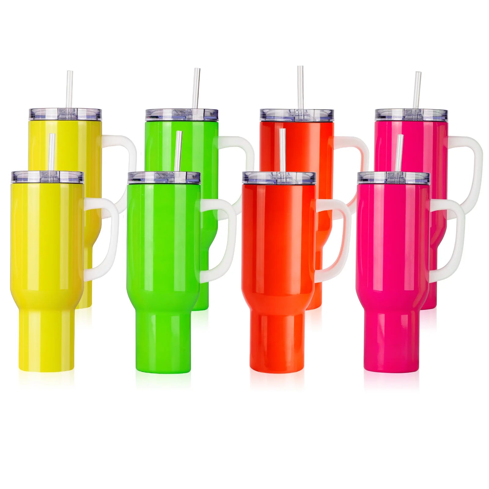 40 OZ Glossy Neon Hot Pink Yellow Sublimation Tumblers Leakproof Lid Mixed 4 Colors 40oz Insulated Tumbler With Handle