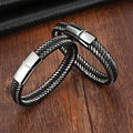 High Quality 6x12mm Braided Genuine Leather Bracelet 316L Stainless Steel Magnet Clasp Wrap Bracelet for Men