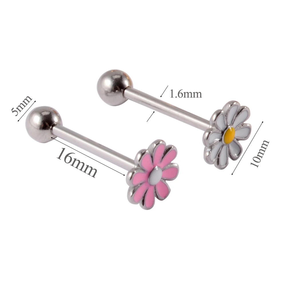 Romantic Surgical Steel Daisy Tongue Rings Sexy Woman Wedding Body Piercing Jewelry Rose Tongue Barbell