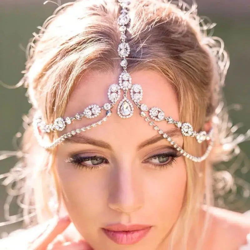 Hot Selling Water Drop Pendant Headchain Bridal Wedding Super Flash Rhinocaster Forehead Chain Hair Accessories Jewelry