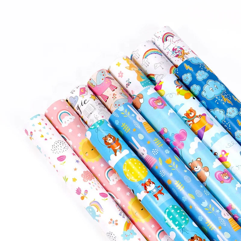 Wholesale 80gsm Coated Paper Rolls Creative Children's Cartoons Flower Birthday Gift Wrapping Resin Coating for Photo Frames