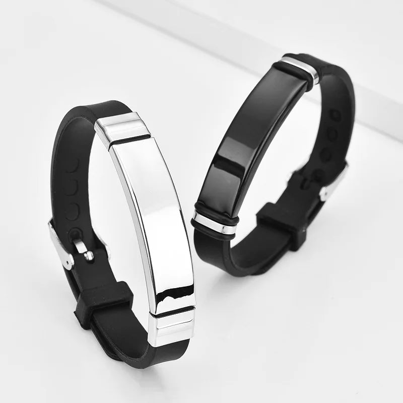 2022 New Custom Logo Adjustable Silicone Male Bracelet Stainless Steel Titanium Party