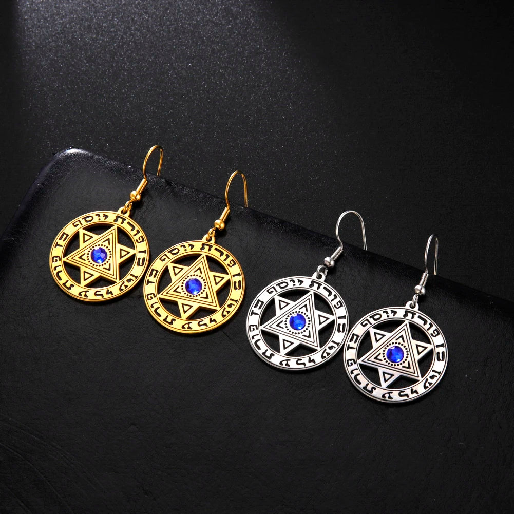 Star of David Vintage Earrings Women Stainless Steel Hebrew Pendants Drop Earrings Jewish Jewelry