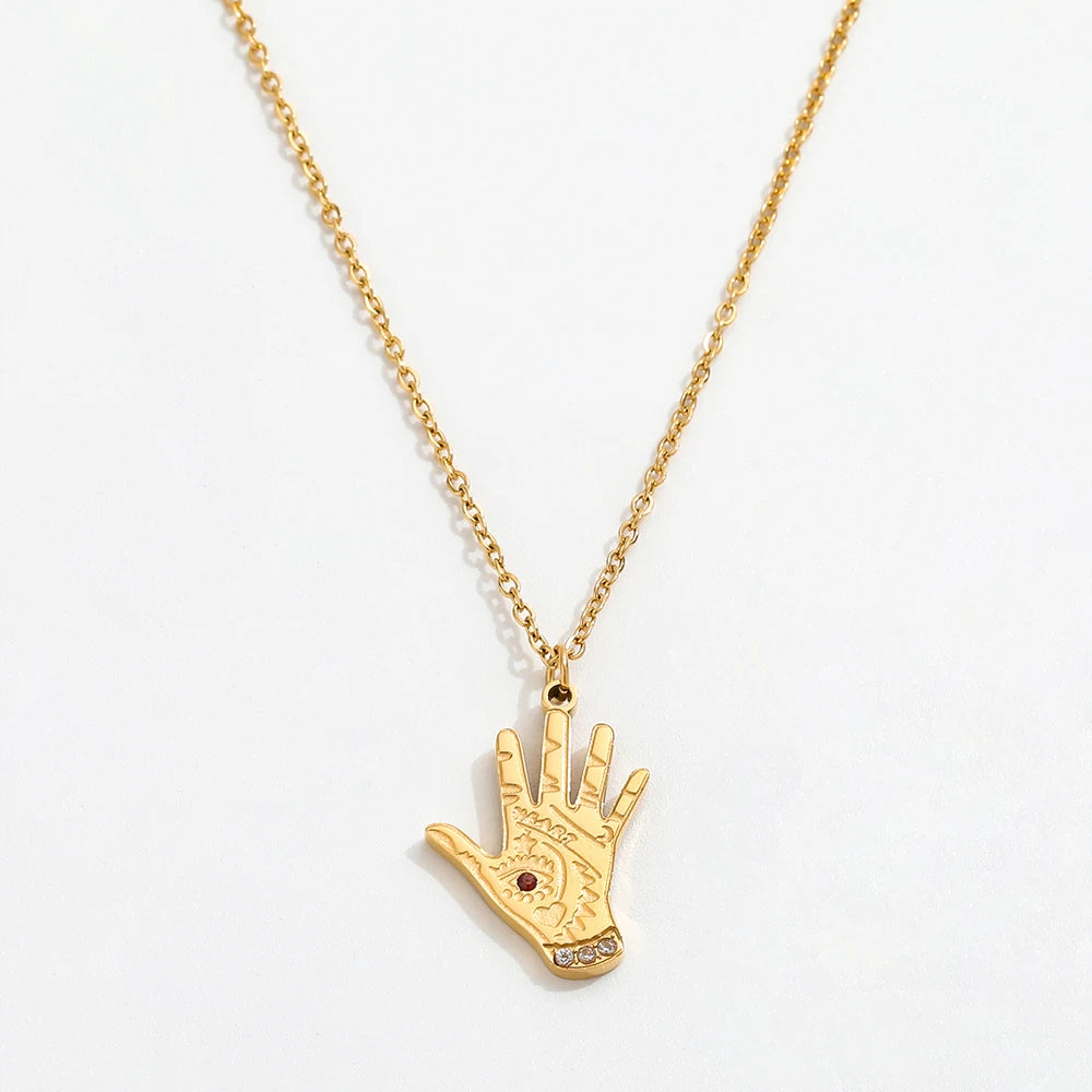 Joolim Jewelry 18K Gold Plated Stylish Hand Pendant Stainless Steel  Necklace Dainty Necklace