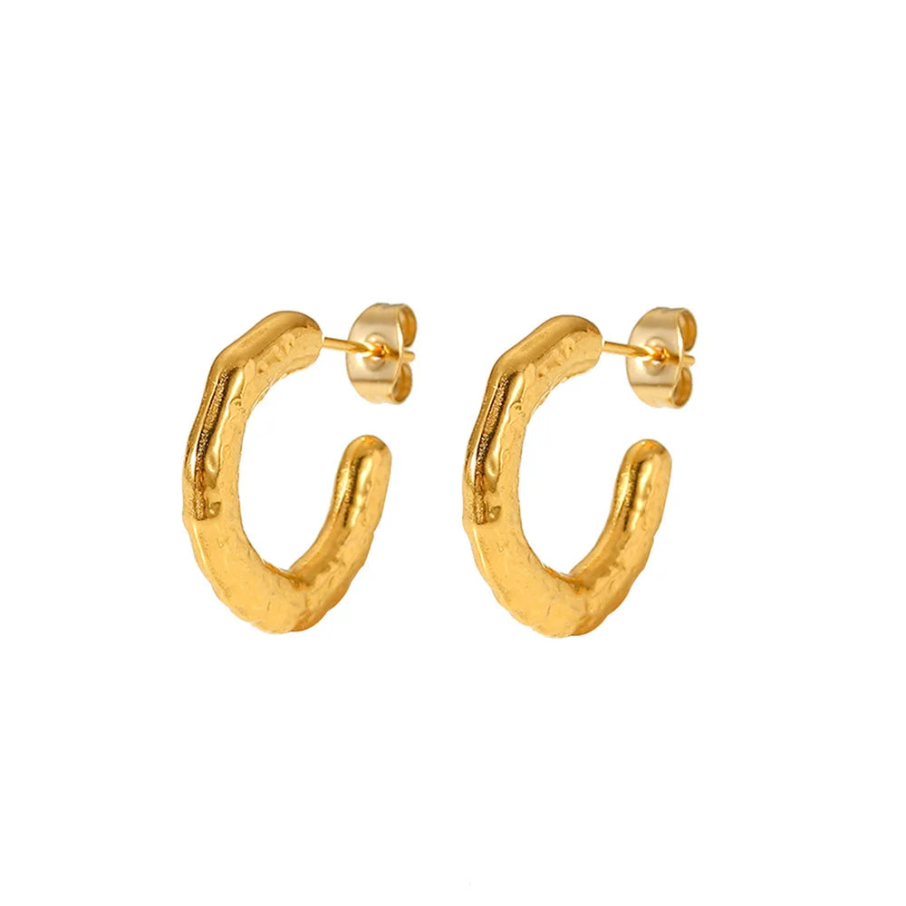 Fashion Jewelry C Shaped Geometric Earrings Women Stainless Steel 18K Gold Plated Stud Earrings