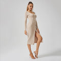 2023 Casual Simple Long Sleeve Soft V-neck Bodycon Dresses Women Lady Elegant Knit Midi Dresses