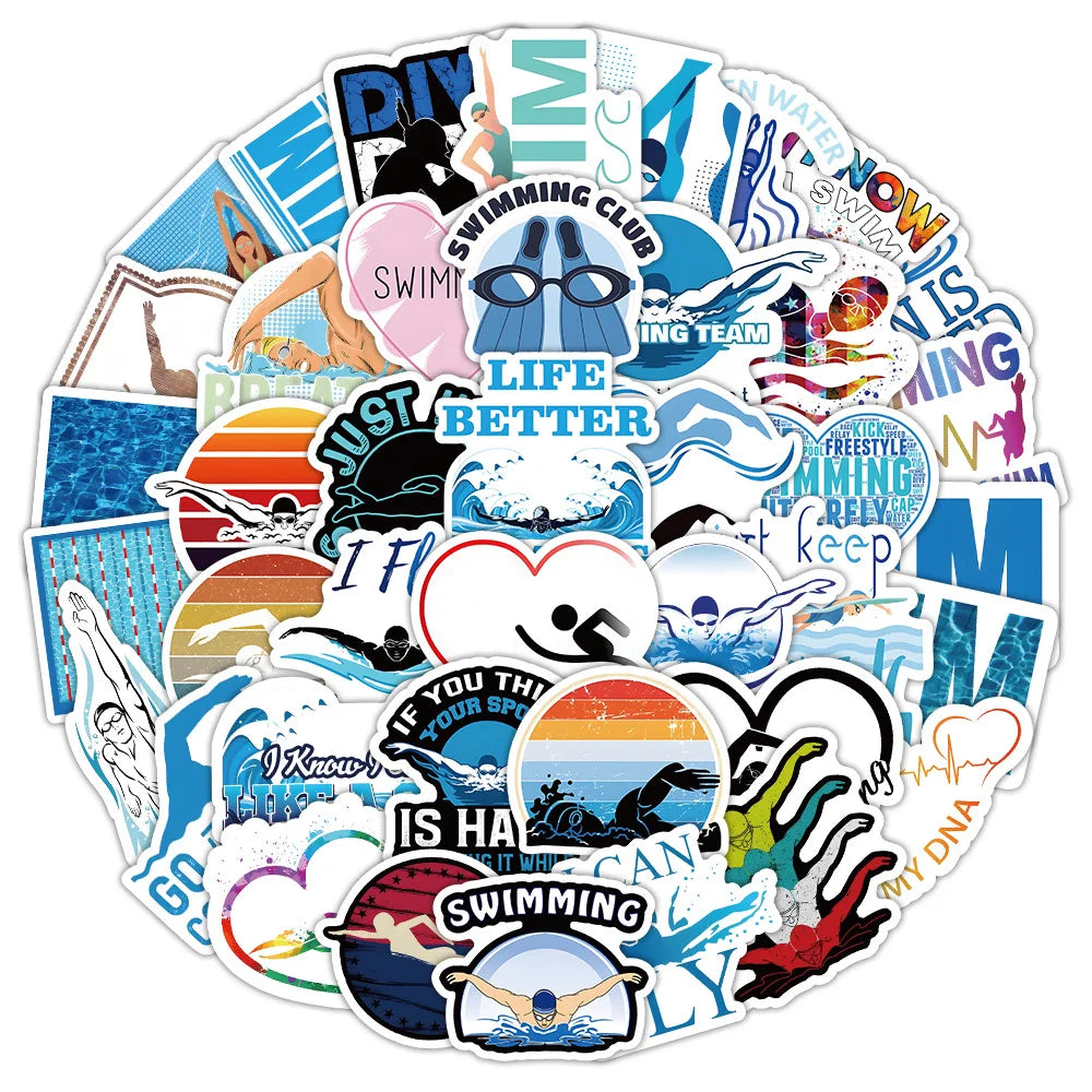 50PCS Cool Summer Sport Swim Team Swimming Sticker
