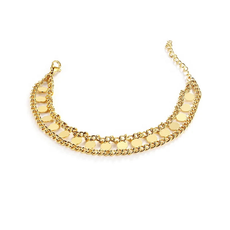 Jewelry Bracelets Stainless Steel 18K Gold Plated Round Accessories Adjustable Chain Bracelets for Women