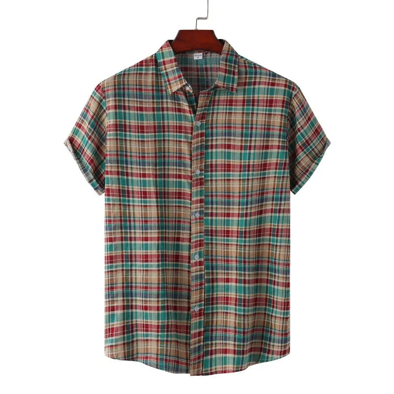 Men Clothing 2023 New Fashion Striped Short Sleeve Shirts Men's Casual Shirts Large Size Lapel Men's Tops