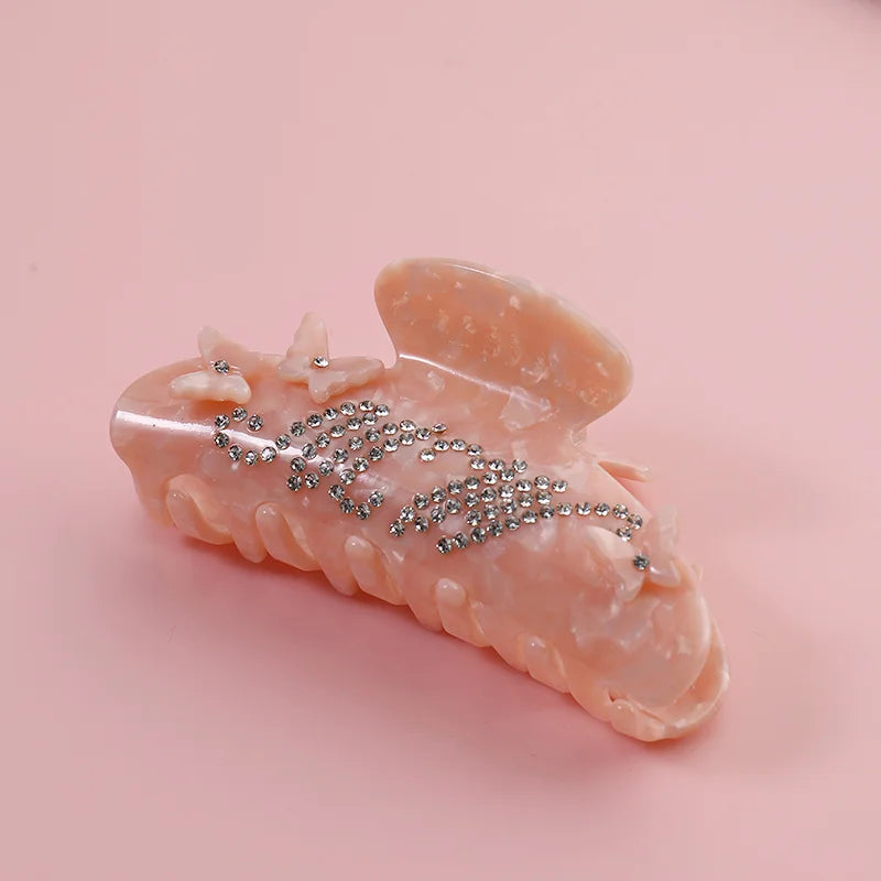 Midairy European the Internet Personalized Crystals Letter Shark Words Custom logo Name pink Acetate Hair Clamp Claw Clip 5039