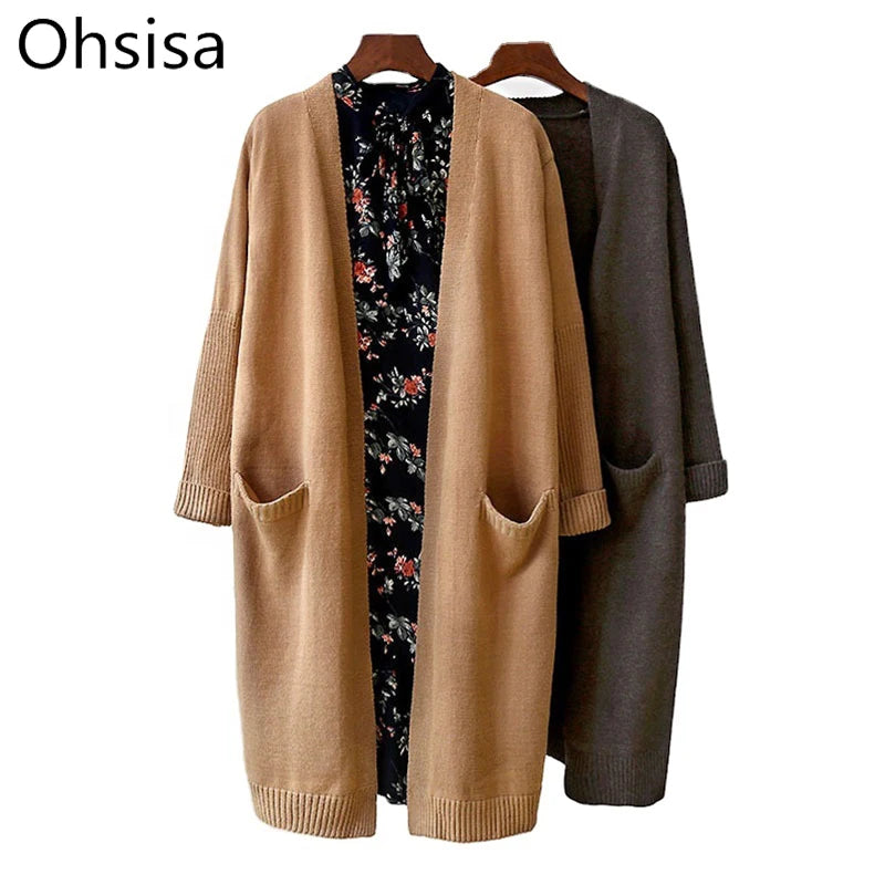 Wholesale Fall Winter Sweater Cardigan Women's New Fashion Knitted Solid Color Loose Korean Coat Tops for Woman