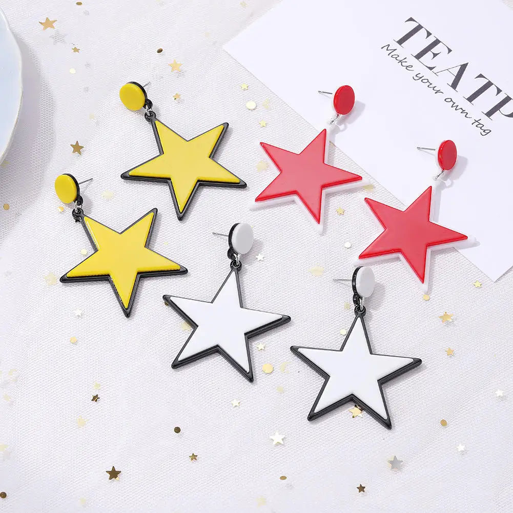 Exaggerated Popular Vintage Street Five-Pointed Star Red White Yellow Pentagram Geometry Acrylic Earrings for Women