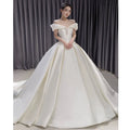 Women Satin Face a Word Shoulder Evening Long Party Wedding Premium Dress