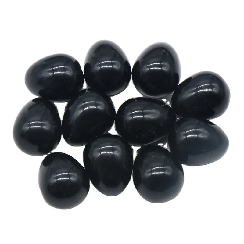 HZ Wholesale Natural Healing Black Obsidian Crystal Polished Crystal Egg Shape Tumble Stones