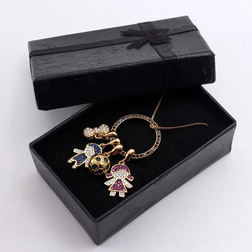 Colorful Cubic Zirconia Boy Girls Pendant Necklace 18k Gold Plated Copper Women Fashion Chain Necklace Jewelry Chokers