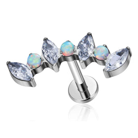 G23 ASTM F136 Titanium 16G Earrings with Zircon & Opal Inlay Cartilage Tragus Helix Studs Tongue Nail Piercing Jewelry
