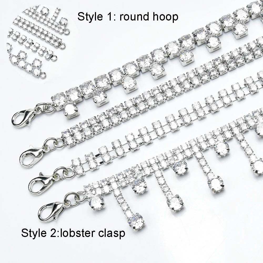 Hip Hop Style Zircon Crystal Tassel Necklace Shoes Charms Rhinestone Metal Chain for Sneaker Jeans Clothing Decoration