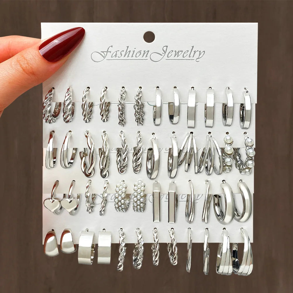 Fashion Butterfly Heart Earring Set Women Girls Vintage Pearl Round Geometric Twist Hoop Earrings Fashion Jewelry Gifts