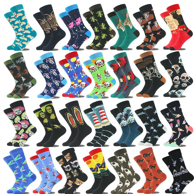 Wholesale Unisex Crazy Fun Animal Fancy Pattern Cotton Crew Socks Casual Novelty with Body Logo for Men for Autumn Season
