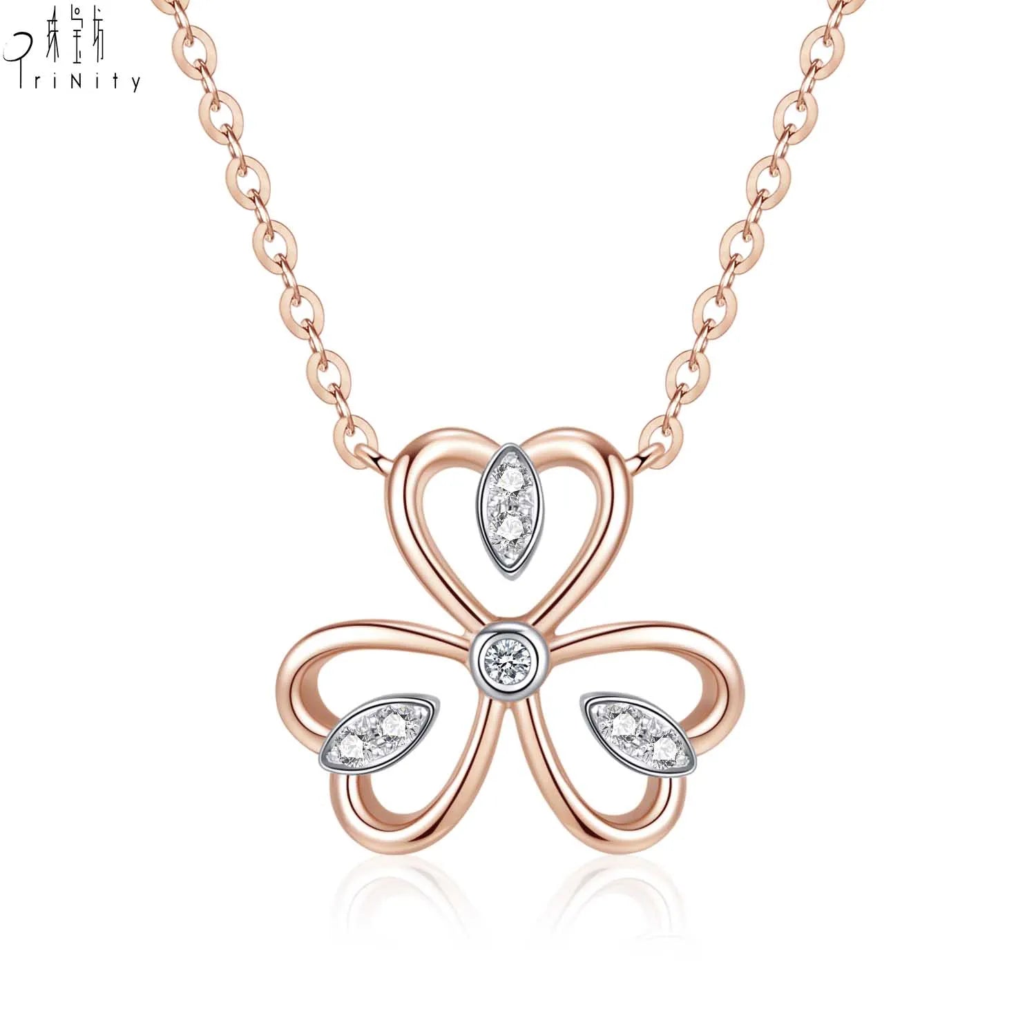 High Quality Wholesale Necklace Jewelry Flower Shape 18K Solid Rose Gold Real Natural Diamond Pendant Necklace Jewelry For Women