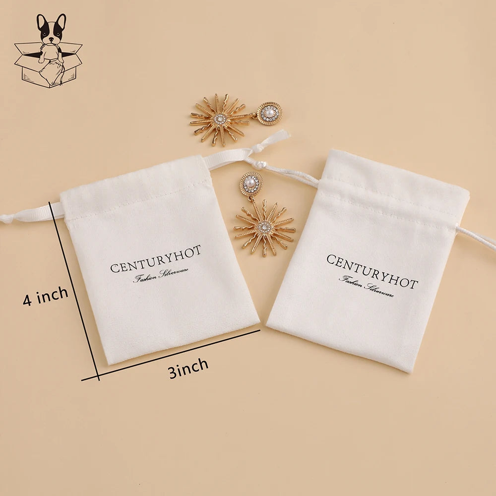 White Soft Suede Jewelry Pouches Personalized Drawstring Jewelry Packaging Bag With Logo Custom