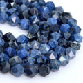 Hot Selling Beads for Jewelry Making Crafts Natural Faceted Blue Dumortierite Diamond Cutting Round Loose Beads 15.5"
