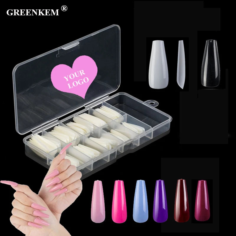 100 Pcs/Box UV Gel Full Cover Acrylic Clear White Natural  False Nail Ballerina Coffin Press on Nail Tips