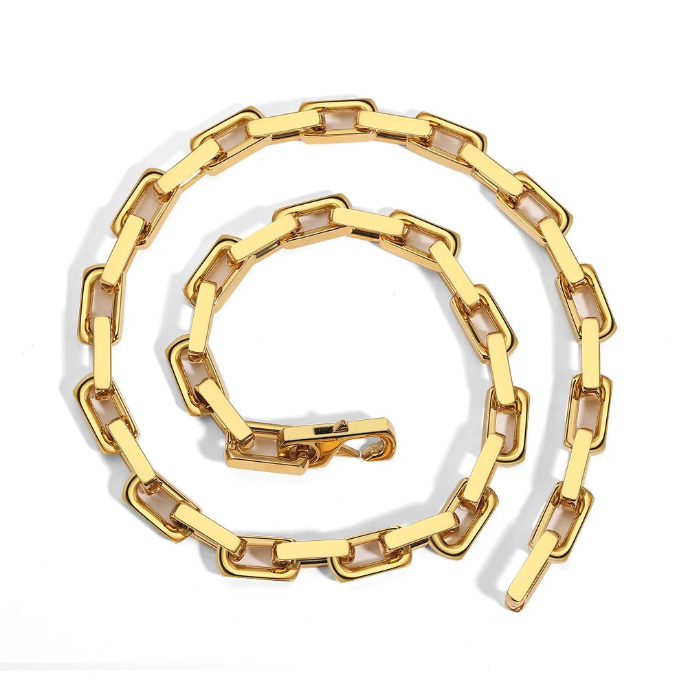 RINNTIN BTC21 Hip Hop Jewelry 304 Stainless Steel Necklace 18K Gold Plated Diamond Cut Big Box Chain Stainless Steel