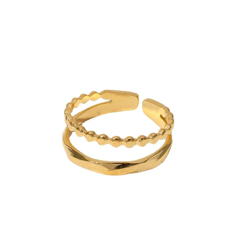 BM Waterproof Simple Stainless Steel Open Double Layer Rings for Women