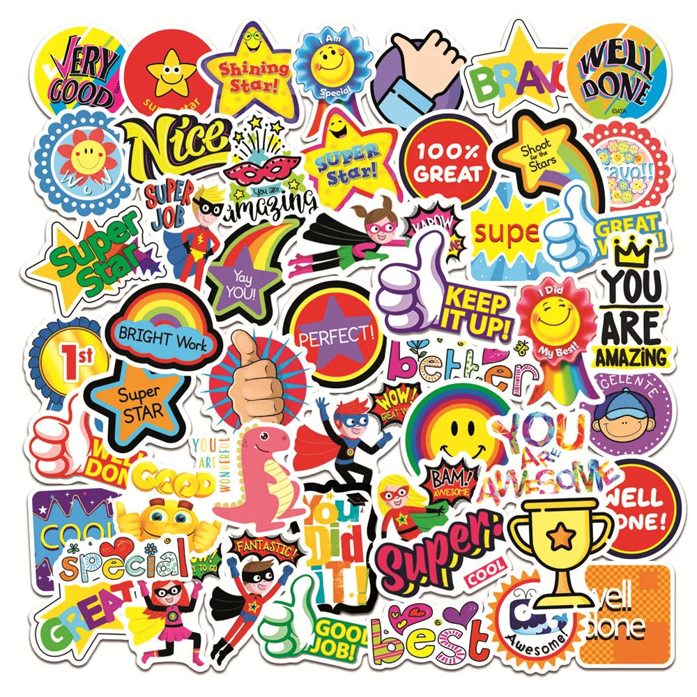 54pcs Rewards Points PVC Self Adhesive Stickers for Guitar Table Laptop Cupboard Handbag Water Bottle and Books