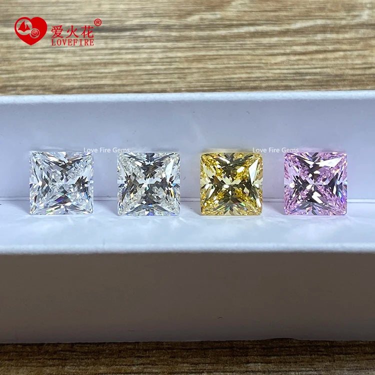 Excellent 5a square Shape Zircon Stone Simulated Diamond Color Princess Cut Loose Synthetic Cz Stones