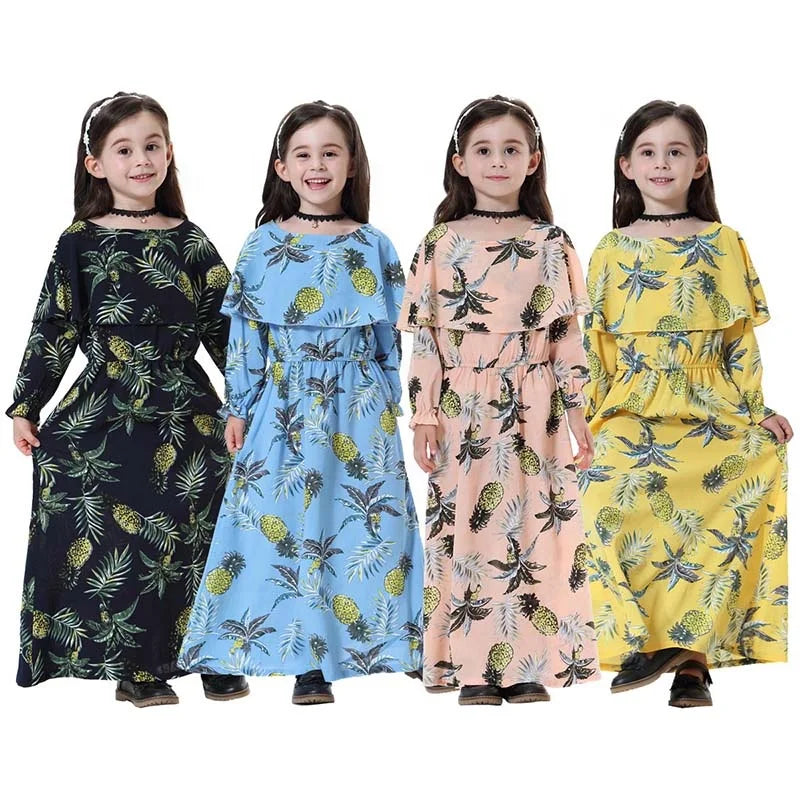 Muslim Clothing Islamic Girl Dress Kids Thobe Floral Arab Turkey Ramadan Kaftan Robe Dubai Elbise Caftan Marocain Ethnic Clothes