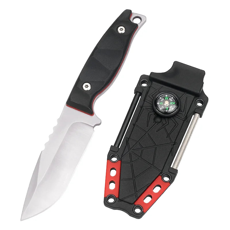 Professional DIY Grade Survival Tactical Knife for Outdoor Camping Hunting Compass Leather Sheath Case Steel Plastic Blade OEM