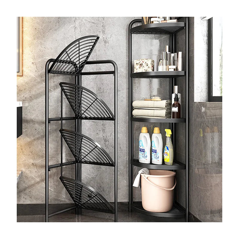 Free-Standing 5-Layer Foldable Eco-Friendly Fan-Shaped Corner Storage Shelf Kitchen Office Bathroom Organizer Installation-Free
