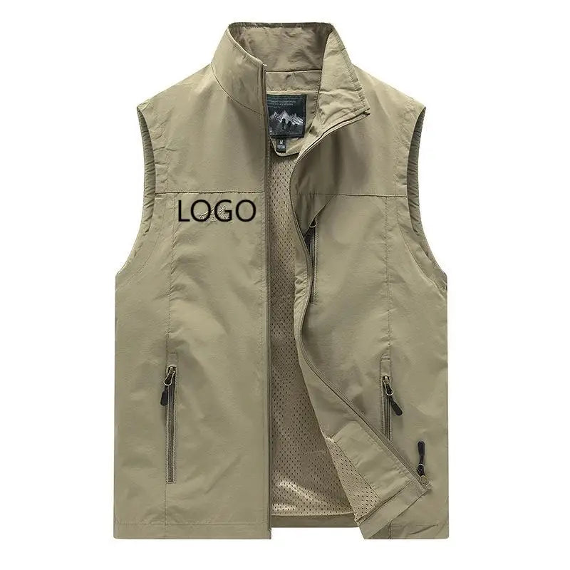 Classic Men's Fashion Photography Vest with Simple Stand-Up Collar Quick-Drying Trendy Spring Waistcoats for Summer