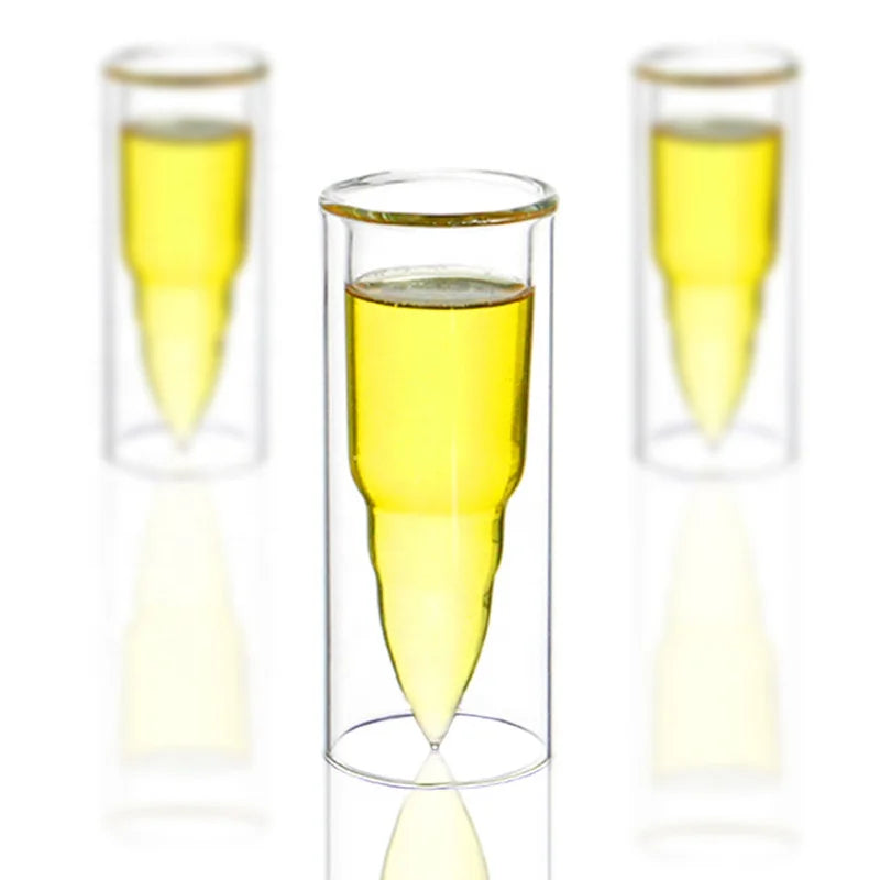 Creative High Borosilicate Heat-resistant Transparent Double Wall Bullet Shaped Whisky Shot Glass Cup