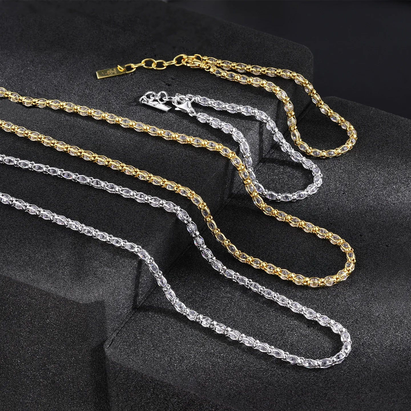 Dainty Luxury Zirconia Chain Chocker Necklace White Cz Insert 925 Silver Twisted Chain Chocker Necklace 18K Gold Plated