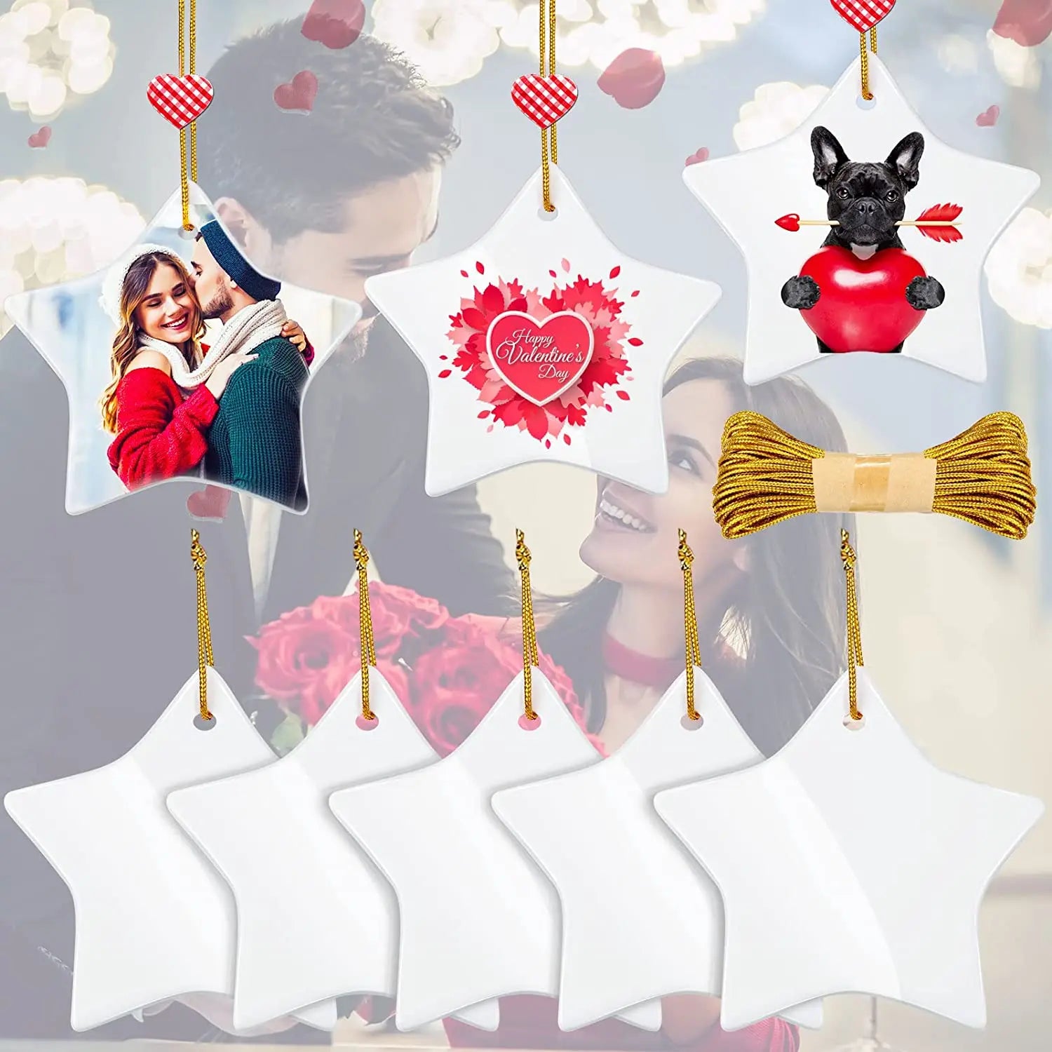 Sublimation Ceramic Decoration Blank Pentagon Pendant DIY Ceramic Decoration Personalized Craft Christmas Decoration
