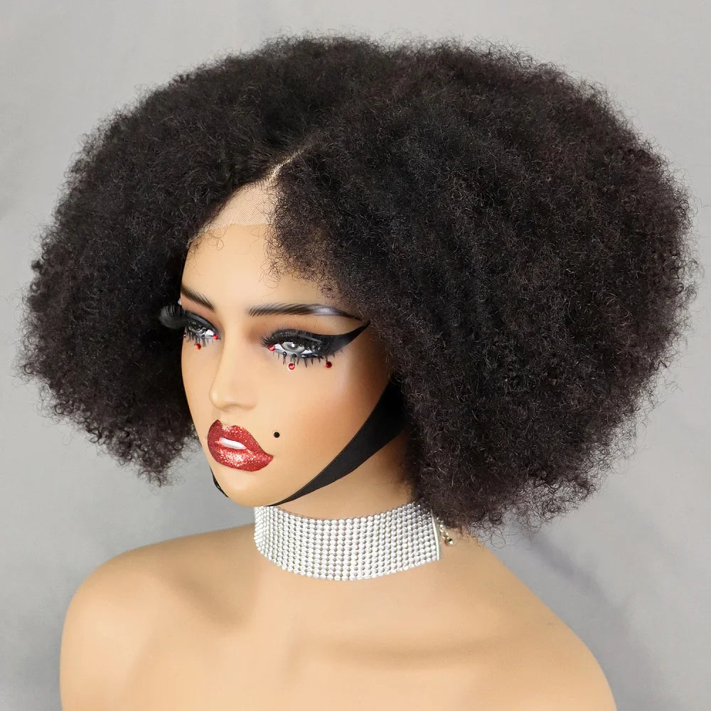Wholesale FULL 4x4 ClosureTransparent Lace 4x4 Closure WIig Afro Very Kinky Curly Human Hair Closure Cheap Human Hair Wigs