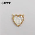 WT-JP328 Wholesale Small MOP Shell Carve Micropavd Lady Virgin Mary Gudalupe Charms Lovely Heart Religion Miraculous Pendant